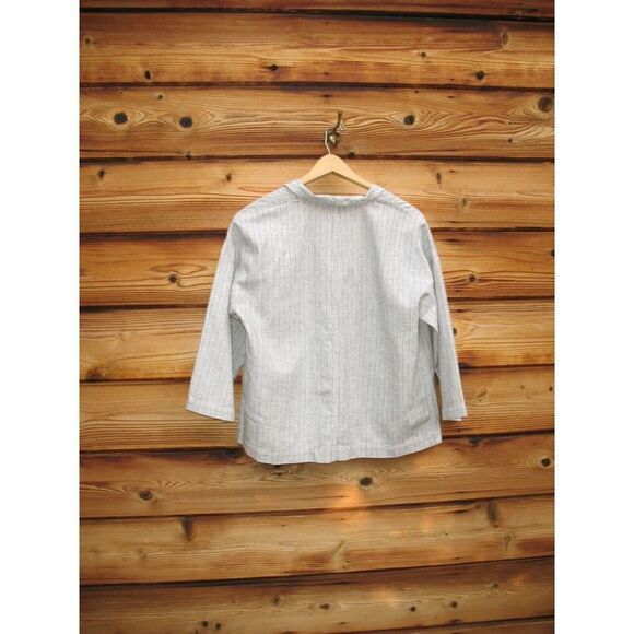 Eileen Fisher Ivory Organic Linen Cotton Boxy Ticking Stripe Jacket Size S - Picture 7 of 10